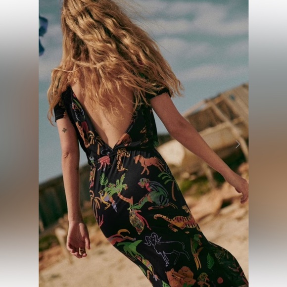 Sezane Black Maxi Dress with Colorful Animal Print - Picture 6 of 8